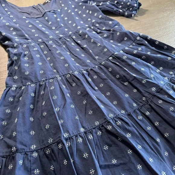 Madewell Square-Neck Puff-Sleeve Babydoll Dress Navy White 4 - Picture 7 of 12